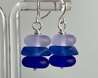 Beach Glass Earrings, Sea Glass Earrings, Blue and Purple, Mountain Inspired, Sterling Silver, Ocean Theme, Summer Earrings, Beach  Jewelry