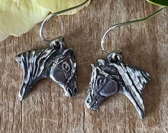 Vintage Horse Earrings, Pewter Horse Earrings, Sterling Silver, Equestrian earrings, For the Horse Lover, For the Equestrian, Silver Horse