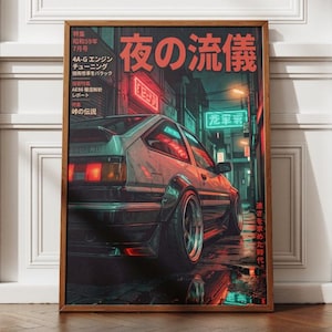 Japanese Car Poster, JDM Street Racing Wall Art, Neon Night Garage Decor