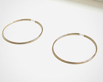 Large 14K Yellow Gold 3” Hoop Earrings Lightweight Classic Round Hoops Continuous Hoop Closure