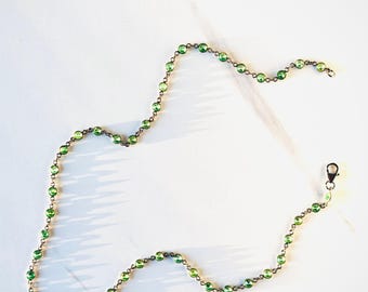 Rhodium Plated Sterling Silver Green Station Necklace | 925 Silver Emerald Green Crystal Chain Necklace | Minimalist Dainty Everyday Jewelry