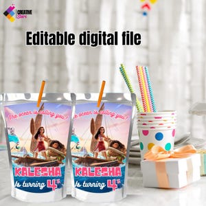 Editable moana 2 Capri sun label Tropical Juice Pouch Labels Kids moana Template Printable Aloha party Download , EDITABLE DIGITAL FILE M06