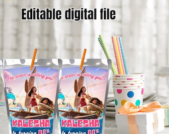 Editable Moana Capri Sun Label, Tropical Party Favor (Digital Download) M06