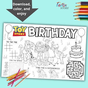 Toy Story activity placemat , toy story coloring page,birthday toy story placemat,toystory party,coloring activity kids,INSTANT DOWNLOAD T22