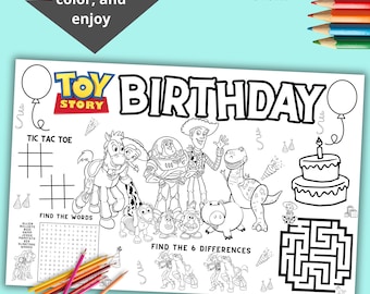 Toy Story Birthday Activity Placemat, Coloring Page (INSTANT DOWNLOAD) T22