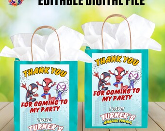 Etiquetas editables para bolsas de regalo de Spidey, bolsas de obsequio para fiestas temáticas (archivo digital)