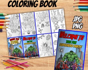 Superhero mini Coloring Book, Superheros Mini Party Edition (Instant Download) SH16
