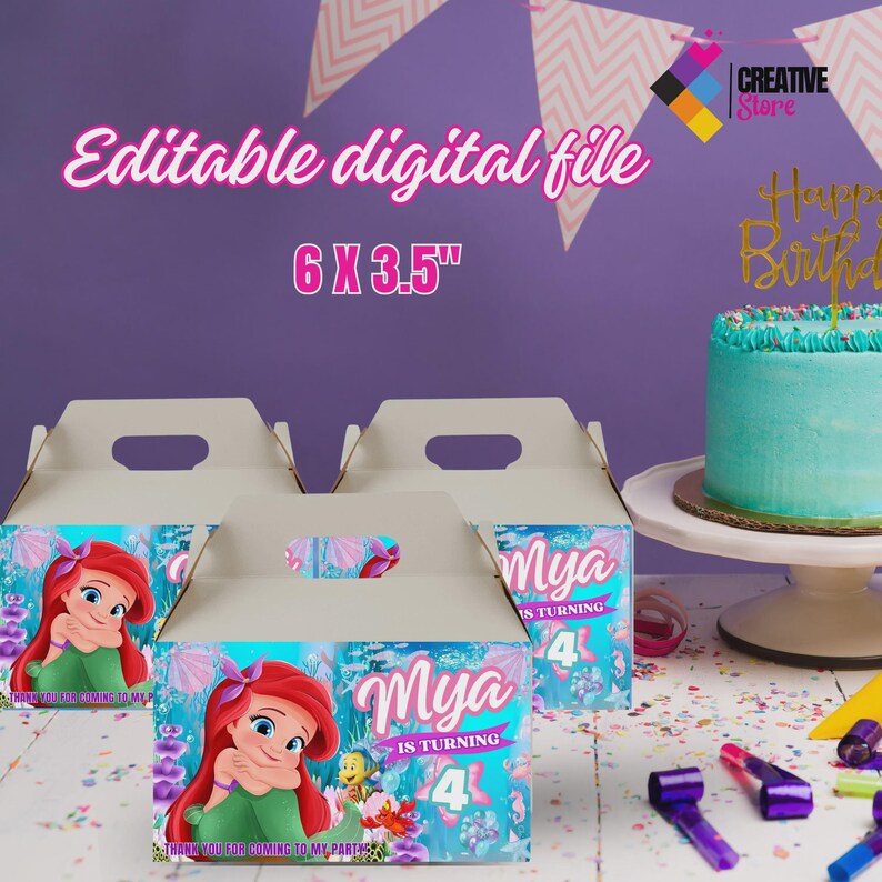 Little Mermaid Gable Box Label, Personalized Party Favor (digital File ...