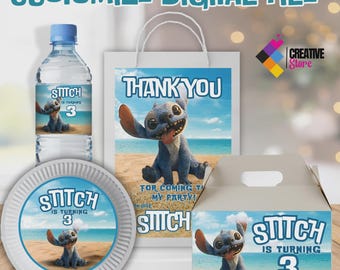 Editable Stitch Party Pack, Bottle Label, Thank You Gift (Digital File) ST03 ST03