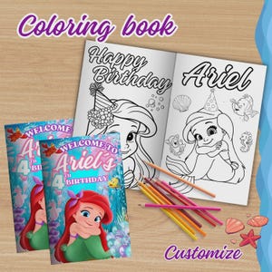 Editable little Mermaid mini coloing book, Ariel Coloring book, Little mermaid party favors, Digital Printable, EDITABLE DIGITAL FILE S10