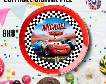Editable Cars Birthday Charger Plate Insert, McQueen Plate (Digital File) C12