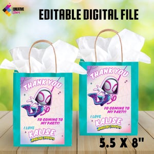 Editable ghost spider girl Gift Bag Tags, Spider Treat Bags, Ghost spider girl Snack Bags, Theme Party Favor Bags EDITABLE DIGITAL FILE S38