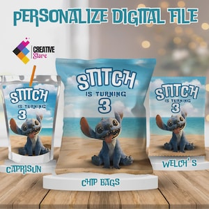 Editable Stitch Party Pack, Stitch Potato Chip Bag, Stitch Caprisun, Stitch Snack welches, EDITABLE DIGITAL FILE ST03