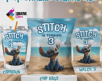 Stitch Party Pack, Chip Bag, Caprisun Label (Editable Digital File) ST03 ST03