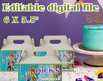 Etiqueta para caja de Zootopia, recuerdo de fiesta personalizado de Zootrópolis (archivo digital) Z72