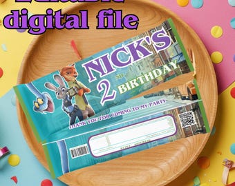 Custom Zootopia Chocolate Bar Wrapper, Zootropolis Editable Birthday Party Template (Digital File) Z72