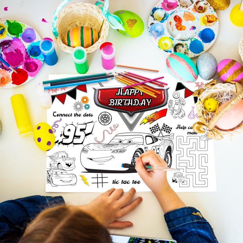 Cars Birthday Coloring Placemat, Lightning Mcqueen Activity Set ...