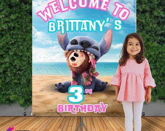 Personalisierte Lilo und Stitch Geburtstagsbanner, Benutzerdefinierter Hintergrund (Digitale Datei) LS05