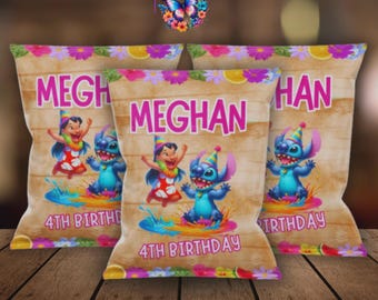 Bolsa de patatas fritas editable de Lilo y Stitch, recuerdo de fiesta de cumpleaños (descarga digital) LS05