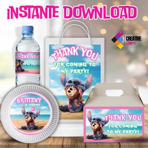 Stitch Party Pack, Lilo & Stitch thank you gift, Stitch Bottle Label, Stitch plate charger Label, Gable Box, INSTANT DOWNLOAD LS05