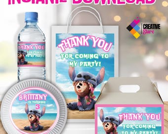Paquete de fiesta de Lilo & Stitch, etiquetas de agradecimiento para regalos (descarga digital) LS05