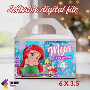 Little mermaid Children’s Party Box, Little mermaid Party , gable box, Custom gable box, Little mermaid Personalized kids, DIGITAL FILE S10