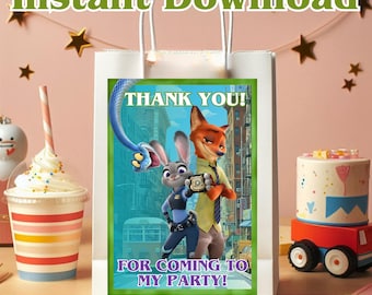 Etiquetas para bolsas de regalo de Zootopia 2, recuerdo de fiesta de Zootrópolis, Zootopia (descarga digital) Z72