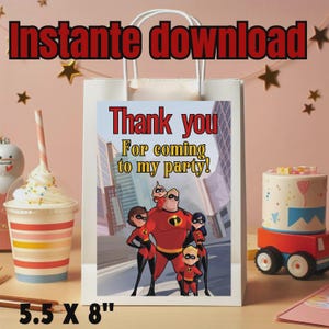 Etiquetas editables para bolsas de regalo de Los Increíbles, bolsas de golosinas de Los Increíbles, bolsas de refrigerio de Los Increíbles, bolsas de recuerdos para fiestas temáticas, descarga instantánea I18