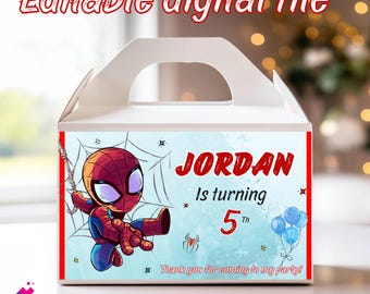 Spidey Gable Box Label, Personalized Party Favor (Digital File) S11