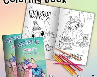 Editable Stitch and Angel Coloring Book, Party Favors (Digital Printable) ST03