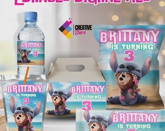 Lilo and Stitch Party Pack, Editable Chip Bag, Bottle Label (Digital File) ST03