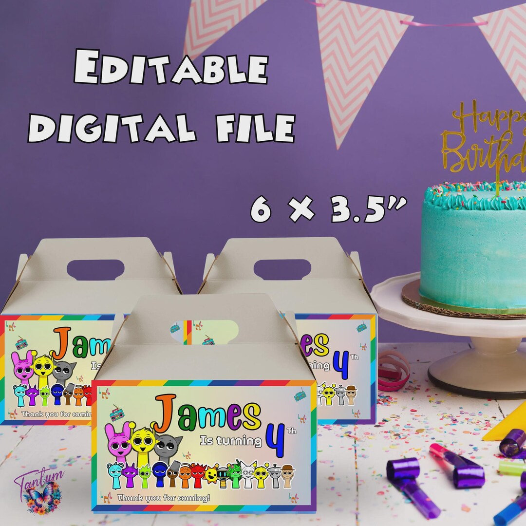 Editable Kids Party Favor Box Label, Sprunki Theme (digital File) S35 ...