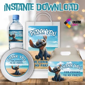 Stitch Party Pack, Stitch thank you gift, Stitch Bottle Label, Stitch plate charger Label, Gable Box, INSTANT DOWNLOAD ST03