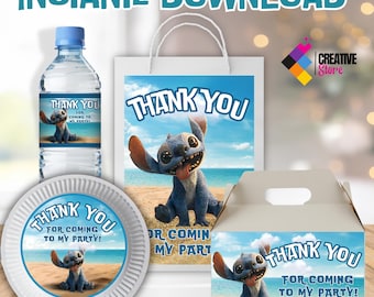 Paquete de fiesta Stitch, etiquetas de agradecimiento (descarga digital) ST03