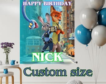 Zootopia 2 Geburtstagsbanner, Zootopia Benutzerdefinierte Hintergrund (Digitale Datei) Z72