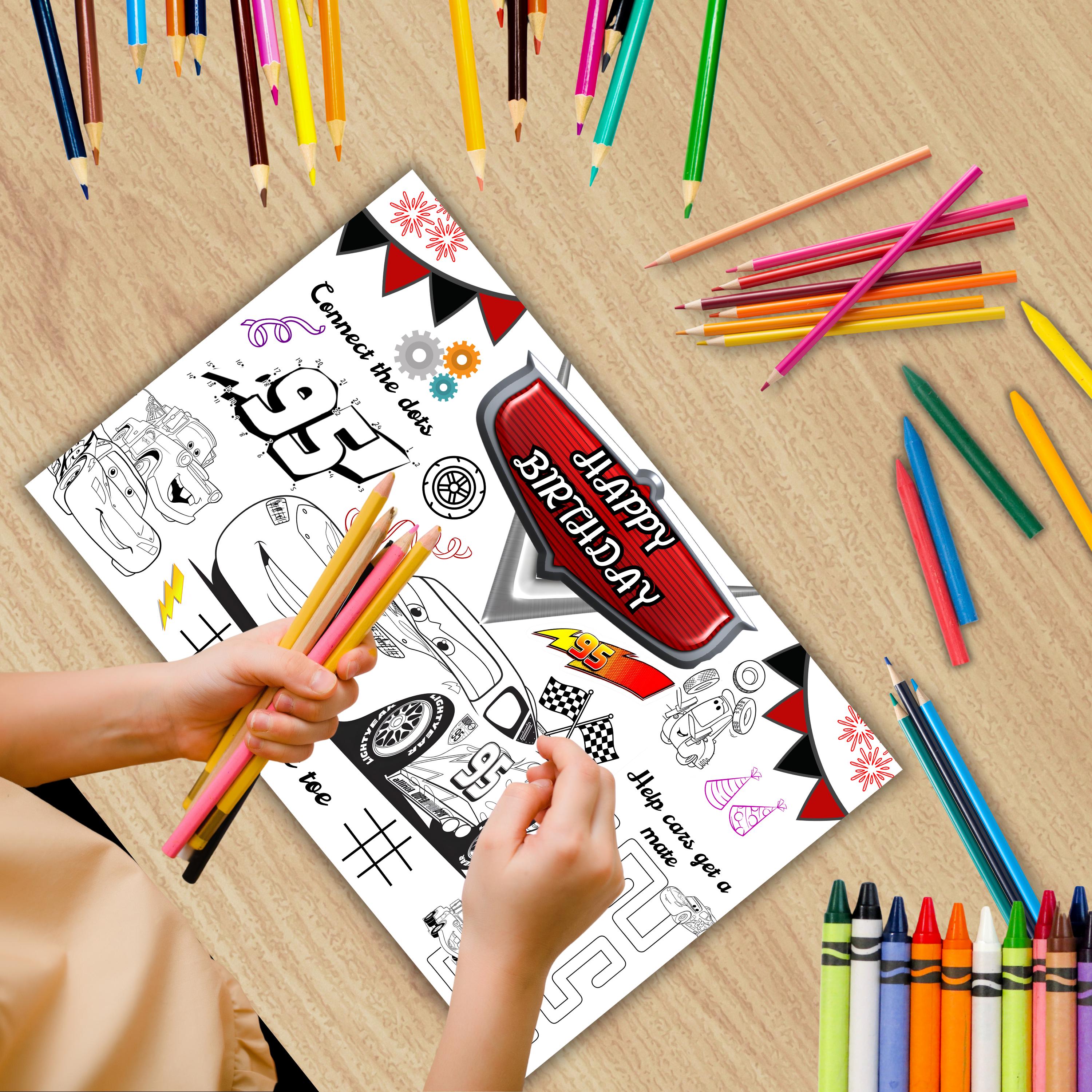 Cars Birthday Coloring Placemat, Lightning Mcqueen Activity Set ...
