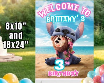 Letrero de bienvenida de cumpleaños de Lilo y Stitch, decoración para fiestas (descarga digital) LS05