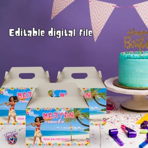 Children’s Party Box | Party moana, Moana 2 gable box, Vaiana gable box, Personalised kids luxe picnic meal boxes, Oceania, DIGITAL FILE M06