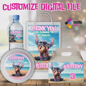 Editable Stitch Party Pack, Lilo and Stitch Potato Chip Bag, Bottle Label, Chocolate Label, Gable Box, EDITABLE DIGITAL FILE LS05