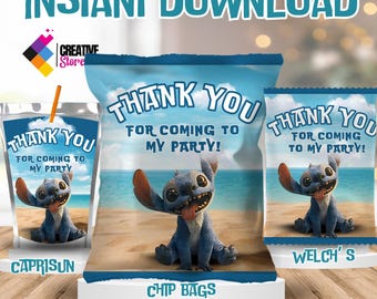 Stitch Party Favor Wrappers, Chip Bag, CapriSun, Welch's (Digital Download) ST03
