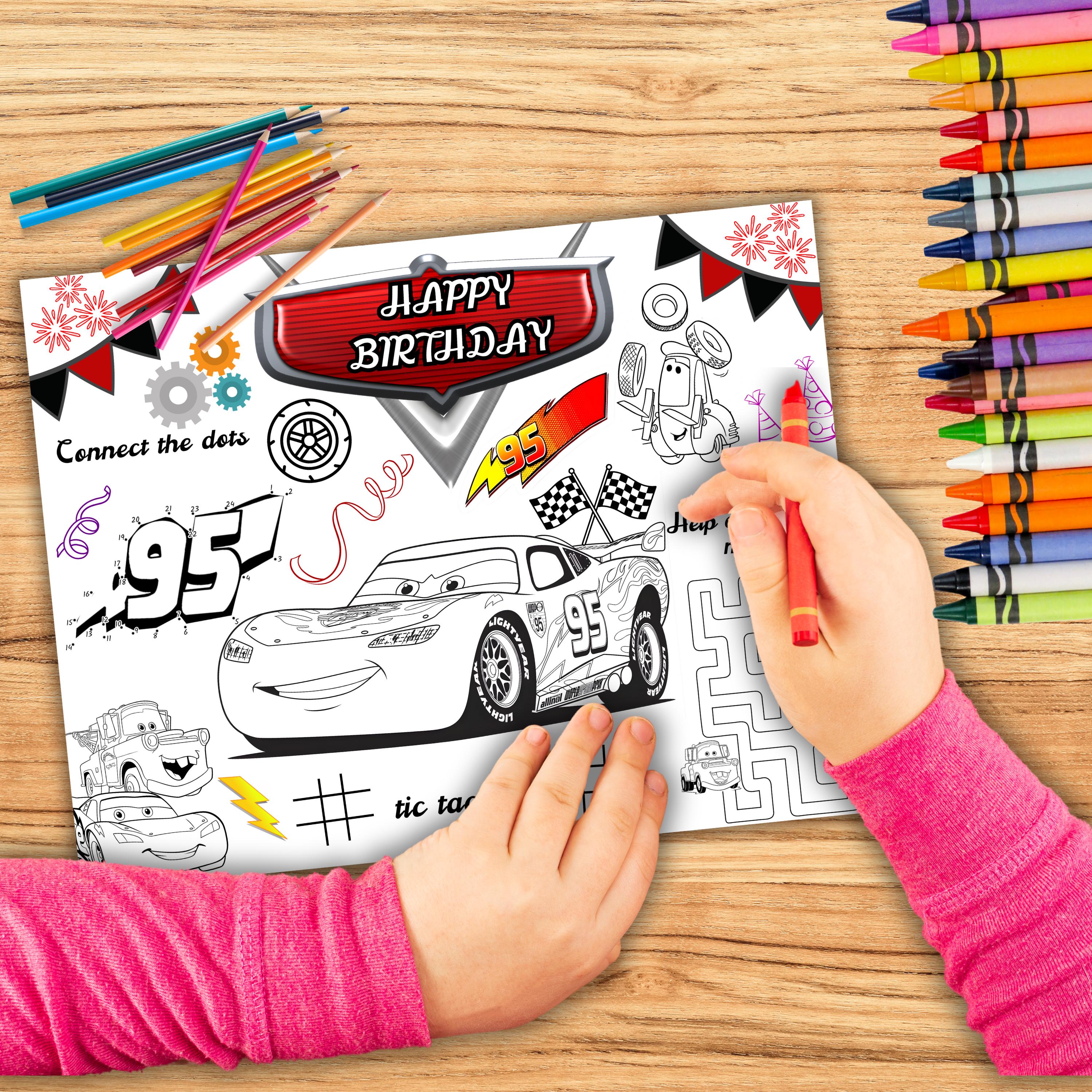 Cars Birthday Coloring Placemat, Lightning Mcqueen Activity Set ...