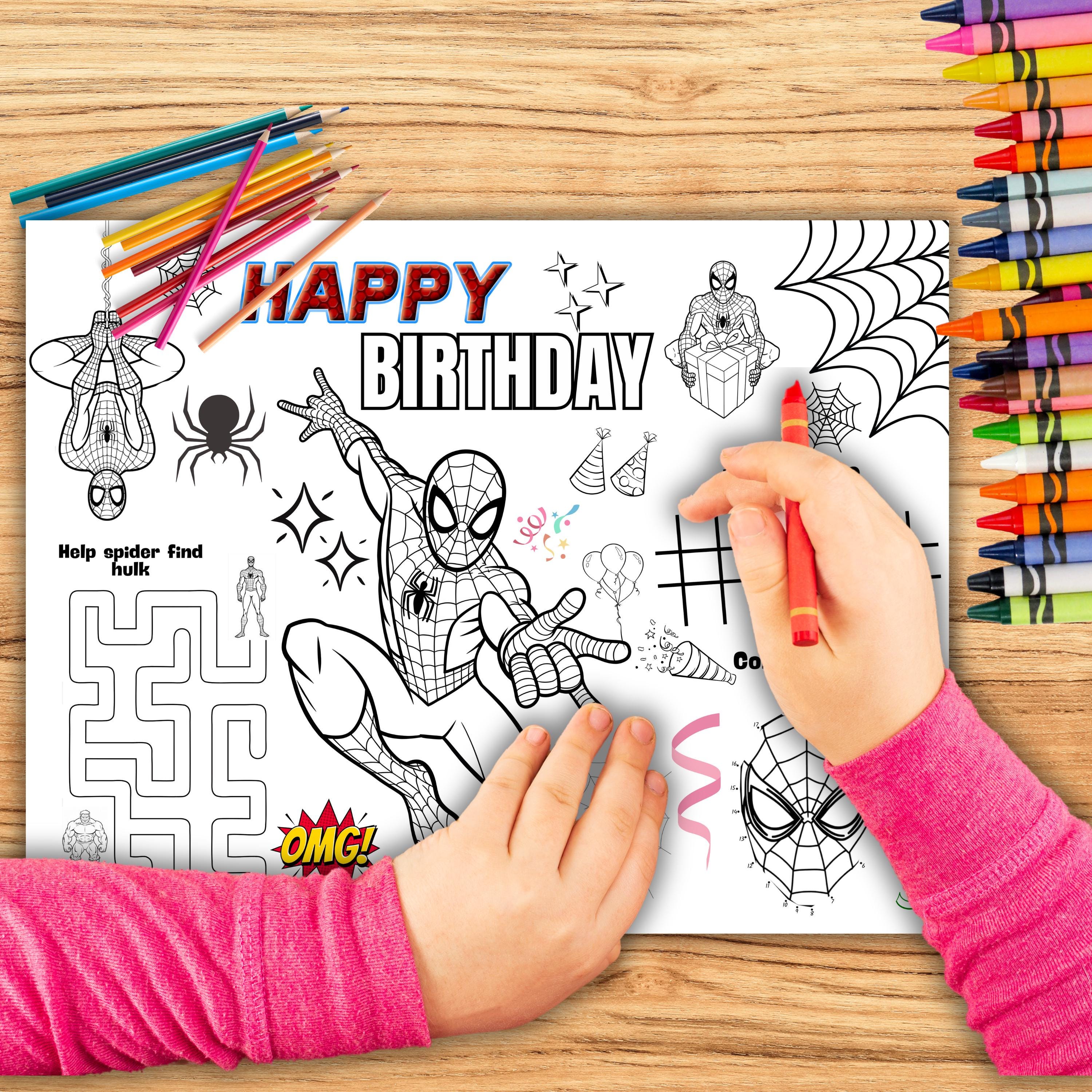 Spiderman Birthday Coloring Placemat, Spiderman Party Activity (PDF ...