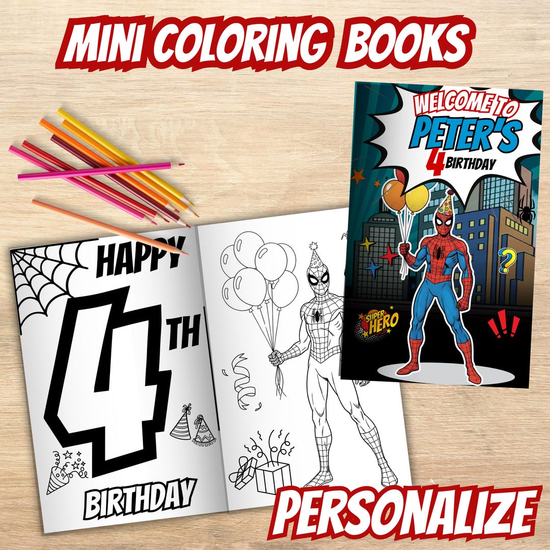 Editable Spiderman Birthday Mini Coloring Book, Party Favor (digital ...