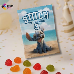 Labels For Stitch Birthday Party Pack - Fruit Snacks Wrapper, Party Printable Supplies - Gummies Label. DIGITAL DOWNLOAD ST03