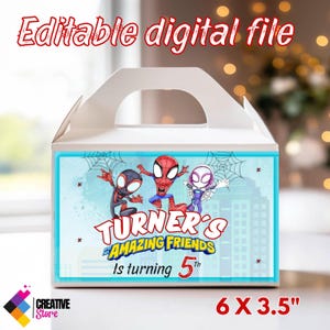 Spidey and his amazing friends gable box, Spidey Party, Custom gable box, Spidey i Personalized kids luxe picnic meal boxes,DIGITAL FILE S11