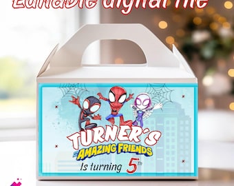 Spidey and Friends Gable Box Label, Personalized Party (Digital File) S11