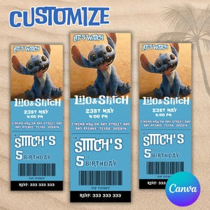 Convite para ingresso Lilo & Stitch, convite de aniversário Lilo & Stitch, convite para ingresso digital para impressão Lilo & Stitch, ingresso Stitch, ST03