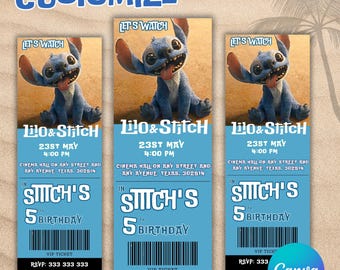 Lilo & stitch Ticket Invitation, Lilo and stitch Birthday Invite, lilo and stitch Digital Printable Tickets Invite, Stitch Ticket, ST03