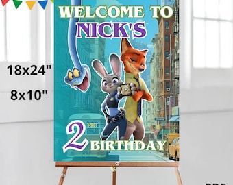 Zootopia2 Birthday Welcome Sign, Zootopia Editable Party Poster, Zootropolis (Digital Download) Z72