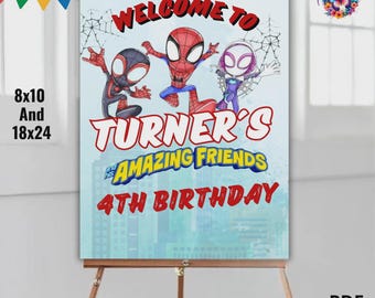 Spidey Birthday Welcome Sign, Editable Watercolor Poster (Digital Download)